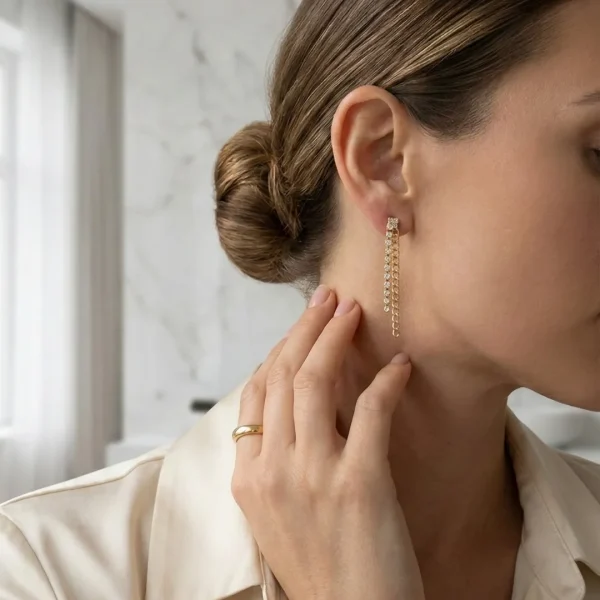 Elegant drop earrings from Passionate Bangladesh, lightweight dangle design for women and girls, perfect for parties and special occasions. Try our different designs like butterfly earrings, long chain earrings, heart shape earrings and stone earrings.