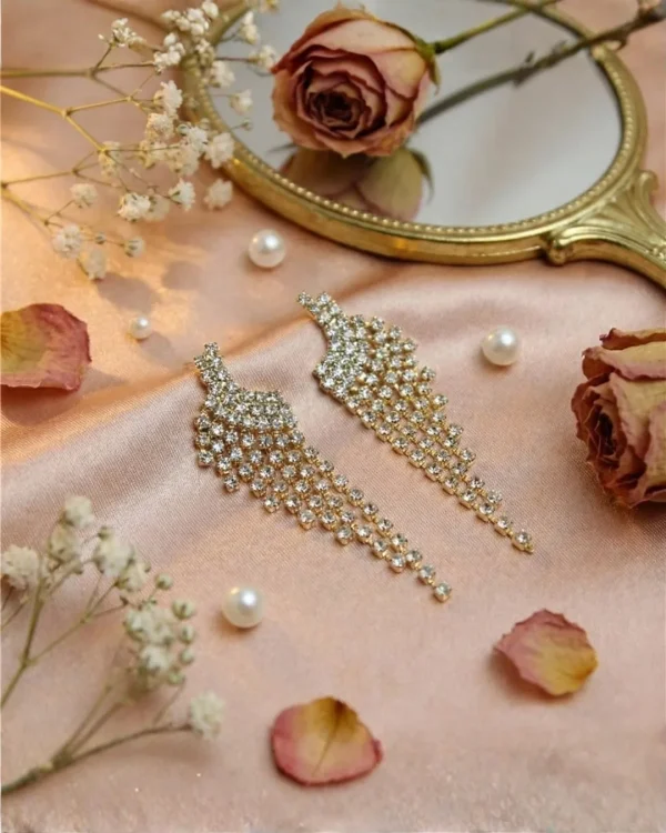 Elegant drop earrings from Passionate Bangladesh, lightweight dangle design for women and girls, perfect for parties and special occasions. Try our different designs like butterfly earrings, long chain earrings, heart shape earrings and stone earrings.