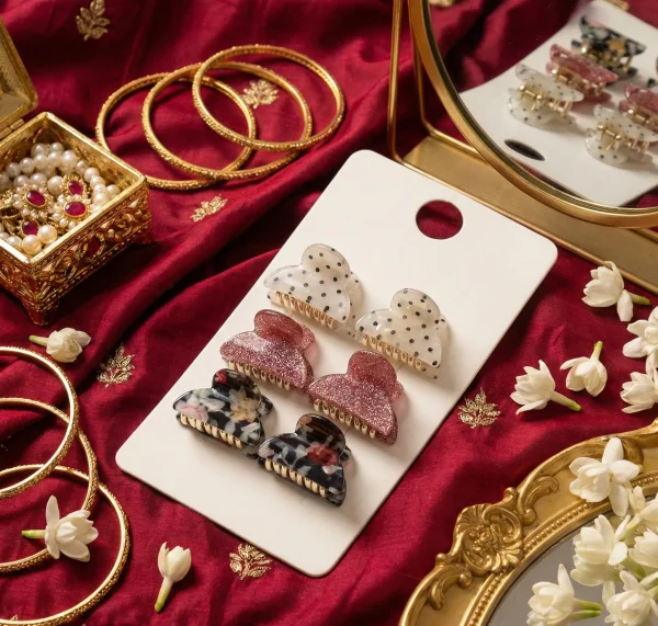 Elegant hair clips from Passionate Bangladesh, lightweight dangle design for women and girls, perfect for parties and special occasions. Try our different designs and colors like pink clips, white ball-print clips etc.