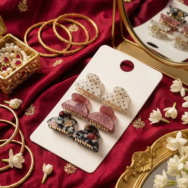 Elegant hair clips from Passionate Bangladesh, lightweight dangle design for women and girls, perfect for parties and special occasions. Try our different designs and colors like pink clips, white ball-print clips etc.