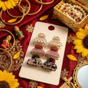 Elegant hair clips from Passionate Bangladesh, lightweight dangle design for women and girls, perfect for parties and special occasions. Try our different designs and colors like pink clips, white ball-print clips etc.