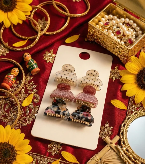 Elegant hair clips from Passionate Bangladesh, lightweight dangle design for women and girls, perfect for parties and special occasions. Try our different designs and colors like pink clips, white ball-print clips etc.