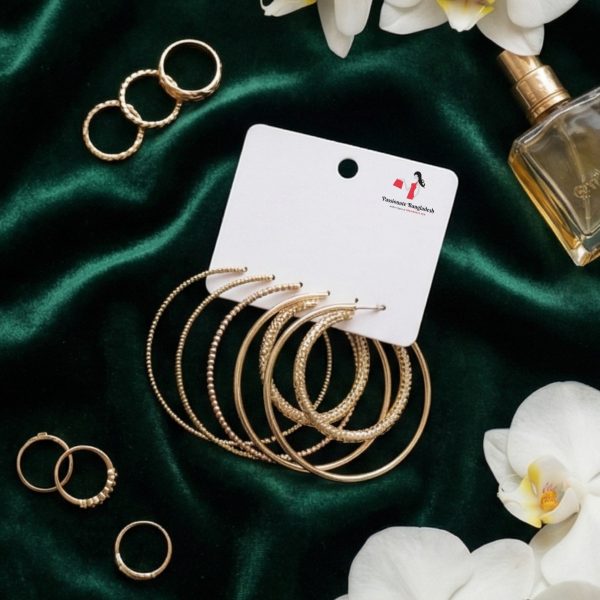 Budget‑friendly hoop earring set from Passionate Bangladesh with multiple stylish everyday options, charming big and small hoops neatly designed for Passionate girls only.