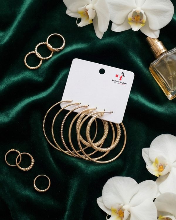 Budget‑friendly hoop earring set from Passionate Bangladesh with multiple stylish everyday options, charming big and small hoops neatly designed for Passionate girls only.