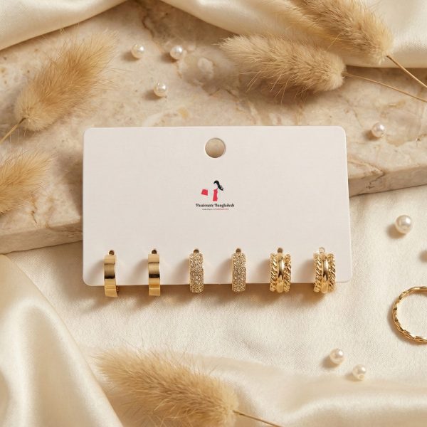Budget‑friendly hoop earring set from Passionate Bangladesh with multiple stylish everyday options, charming big and small hoops neatly designed for Passionate girls only.