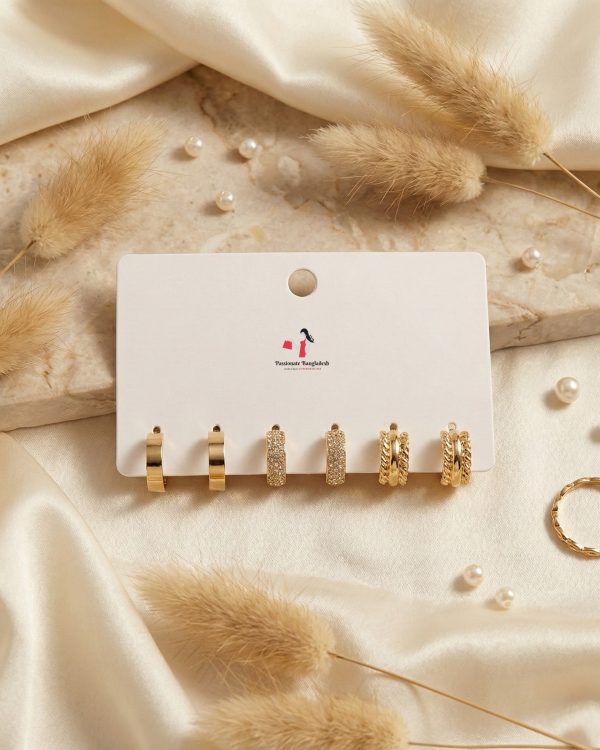 Budget‑friendly hoop earring set from Passionate Bangladesh with multiple stylish everyday options, charming big and small hoops neatly designed for Passionate girls only.