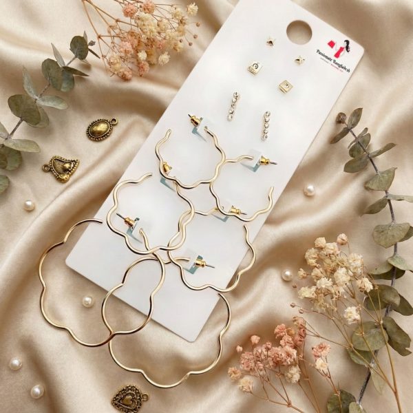 Budget‑friendly hoop earring set from Passionate Bangladesh with multiple stylish everyday options, charming big and small hoops neatly designed for Passionate girls only.