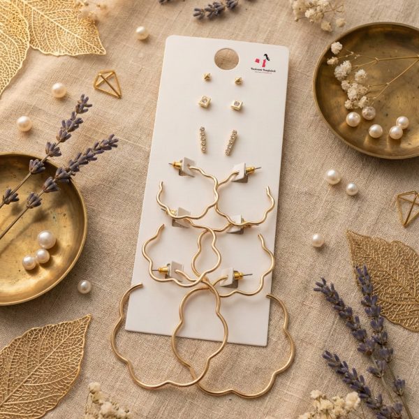 Budget‑friendly hoop earring set from Passionate Bangladesh with multiple stylish everyday options, charming big and small hoops neatly designed for Passionate girls only.