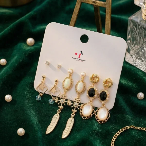 Trendy stud, hoop and drop earrings from Passionate Bangladesh, everyday and party jewelry in different shapes and colors for women and girls.
