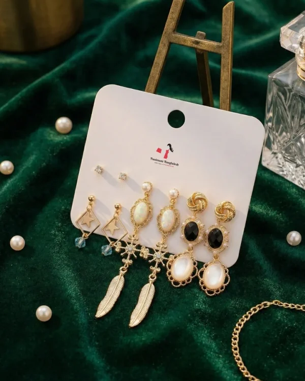 Trendy stud, hoop and drop earrings from Passionate Bangladesh, everyday and party jewelry in different shapes and colors for women and girls.