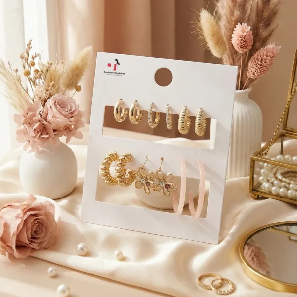 Trendy stud, hoop and drop earrings from Passionate Bangladesh, everyday and party jewelry in different shapes and colors for women and girls.