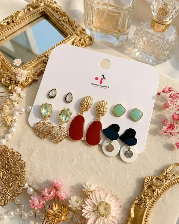 Trendy stud, hoop and drop earrings from Passionate Bangladesh, everyday and party jewelry in different shapes and colors for women and girls.