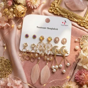 Trendy stud, hoop and drop earrings from Passionate Bangladesh, everyday and party jewelry in different shapes and colors for women and girls.