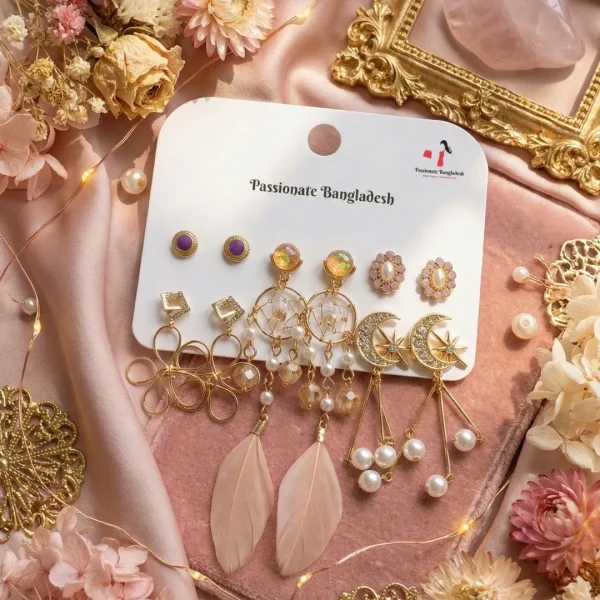 Trendy stud, hoop and drop earrings from Passionate Bangladesh, everyday and party jewelry in different shapes and colors for women and girls.