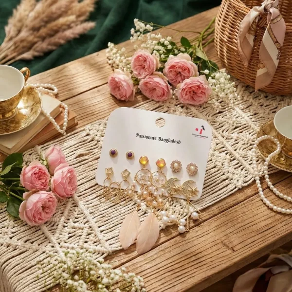 Trendy stud, hoop and drop earrings from Passionate Bangladesh, everyday and party jewelry in different shapes and colors for women and girls.