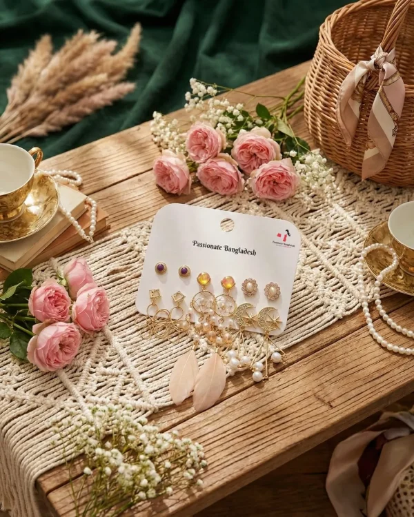 Trendy stud, hoop and drop earrings from Passionate Bangladesh, everyday and party jewelry in different shapes and colors for women and girls.