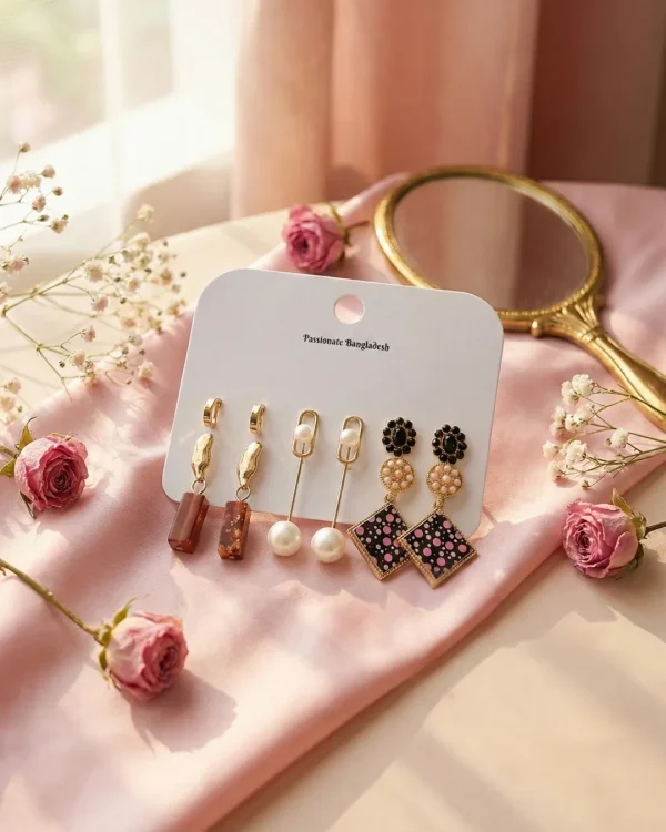 Trendy stud, hoop and drop earrings from Passionate Bangladesh, everyday and party jewelry in different shapes and colors for women and girls.