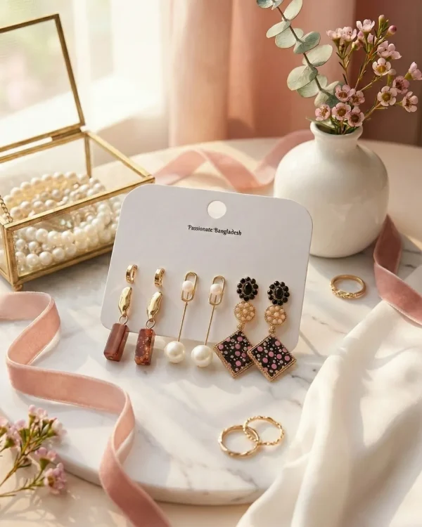 Trendy stud, hoop and drop earrings from Passionate Bangladesh, everyday and party jewelry in different shapes and colors for women and girls.