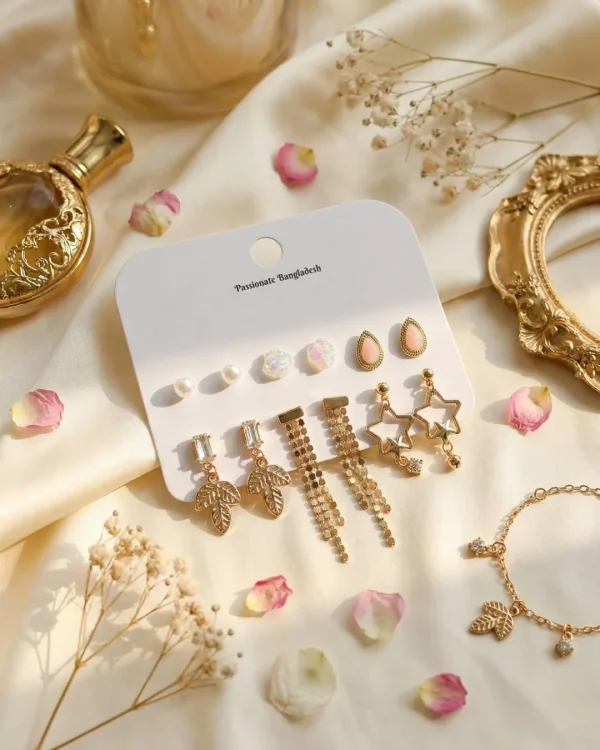 Trendy stud, hoop and drop earrings from Passionate Bangladesh, everyday and party jewelry in different shapes and colors for women and girls.