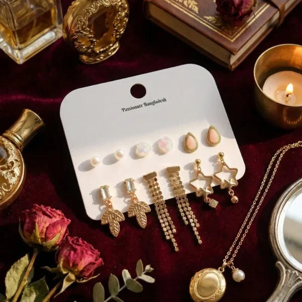 Trendy stud, hoop and drop earrings from Passionate Bangladesh, everyday and party jewelry in different shapes and colors for women and girls.