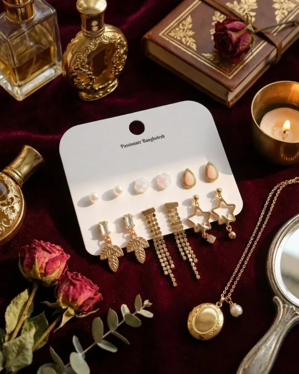 Trendy stud, hoop and drop earrings from Passionate Bangladesh, everyday and party jewelry in different shapes and colors for women and girls.