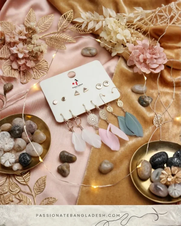 Trendy stud, hoop and drop earrings from Passionate Bangladesh, everyday and party jewelry in different shapes and colors for women and girls.