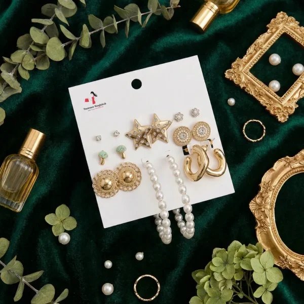 Trendy stud, hoop and drop earrings from Passionate Bangladesh, everyday and party jewelry in different shapes and colors for women and girls.