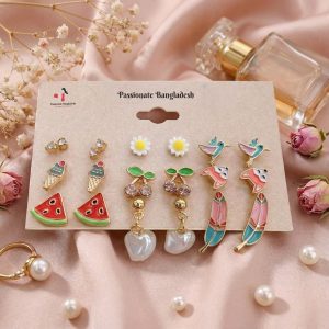 Budget‑friendly stud earring set from Passionate Bangladesh with multiple colorful everyday designs, attractive small studs neatly designed for Passionate girls only.