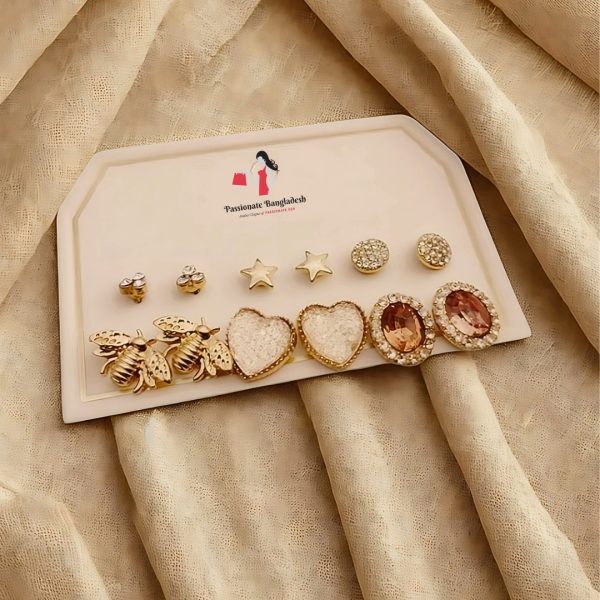 Budget‑friendly stud earring set from Passionate Bangladesh with multiple colorful everyday designs, attractive small studs neatly designed for Passionate girls only.