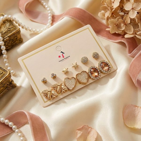 Budget‑friendly stud earring set from Passionate Bangladesh with multiple colorful everyday designs, attractive small studs neatly designed for Passionate girls only.