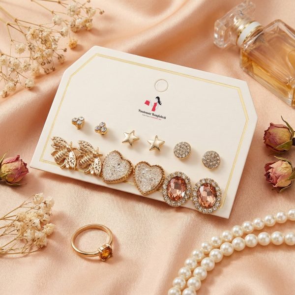 Budget‑friendly stud earring set from Passionate Bangladesh with multiple colorful everyday designs, attractive small studs neatly designed for Passionate girls only.