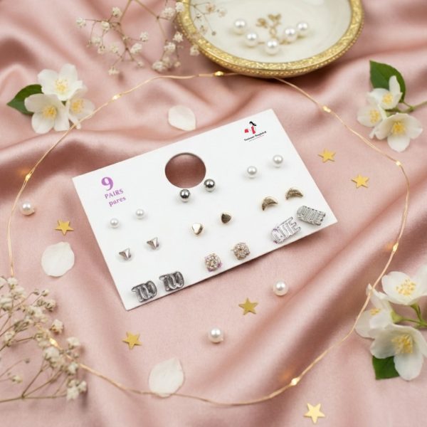 Budget‑friendly stud earring set from Passionate Bangladesh with multiple colorful everyday designs, attractive small studs neatly designed for Passionate girls only.