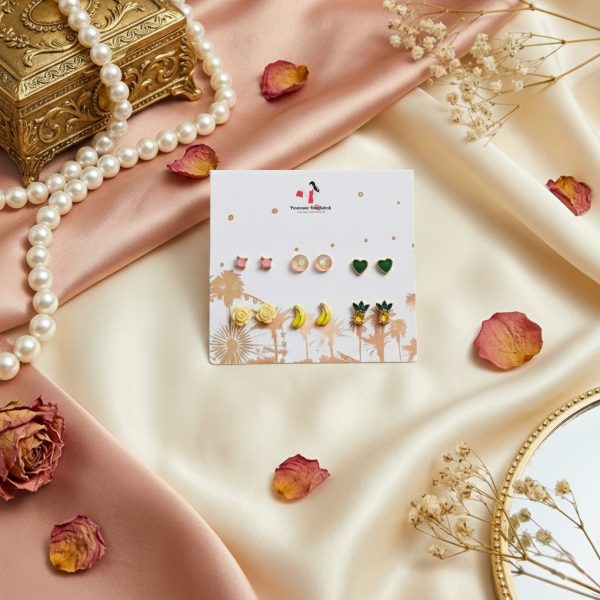 Budget‑friendly stud earring set from Passionate Bangladesh with multiple colorful everyday designs, attractive small studs neatly designed for Passionate girls only.