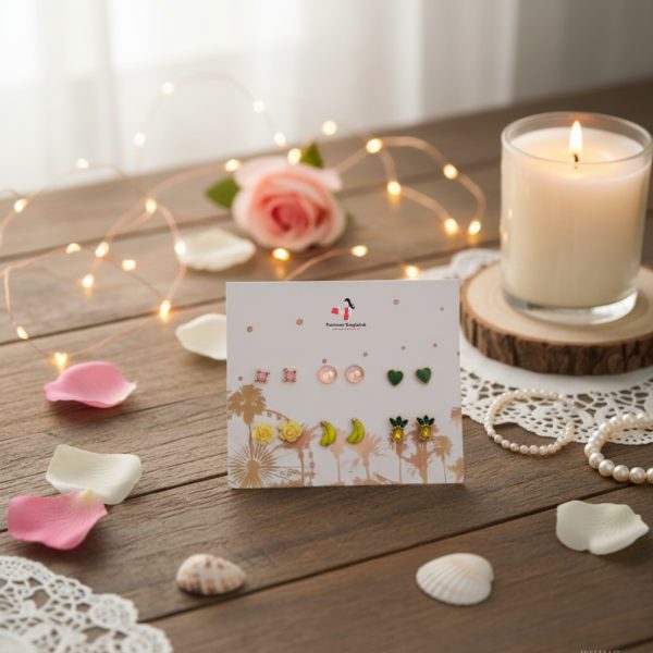 Budget‑friendly stud earring set from Passionate Bangladesh with multiple colorful everyday designs, attractive small studs neatly designed for Passionate girls only.