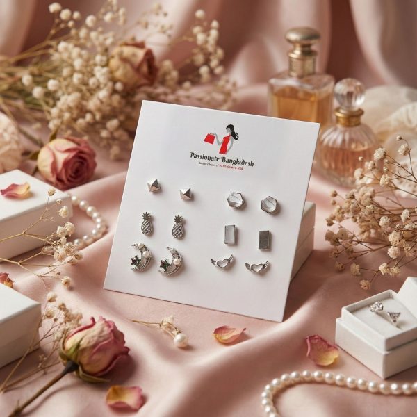 Budget‑friendly stud earring set from Passionate Bangladesh with multiple colorful everyday designs, attractive small studs neatly designed for Passionate girls only.