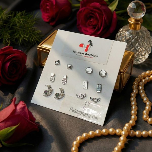 Budget‑friendly stud earring set from Passionate Bangladesh with multiple colorful everyday designs, attractive small studs neatly designed for Passionate girls only.