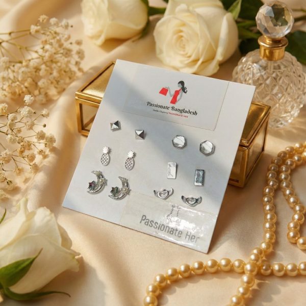 Budget‑friendly stud earring set from Passionate Bangladesh with multiple colorful everyday designs, attractive small studs neatly designed for Passionate girls only.