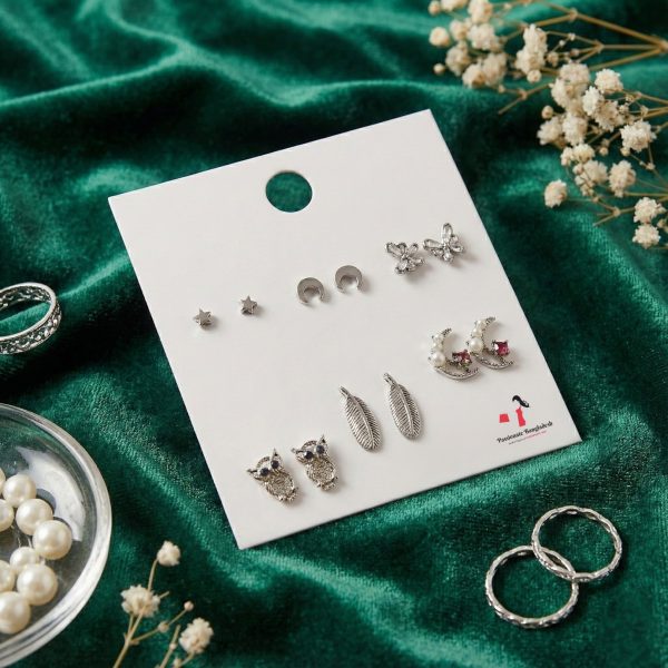 Budget‑friendly stud earring set from Passionate Bangladesh with multiple colorful everyday designs, attractive small studs neatly designed for Passionate girls only.