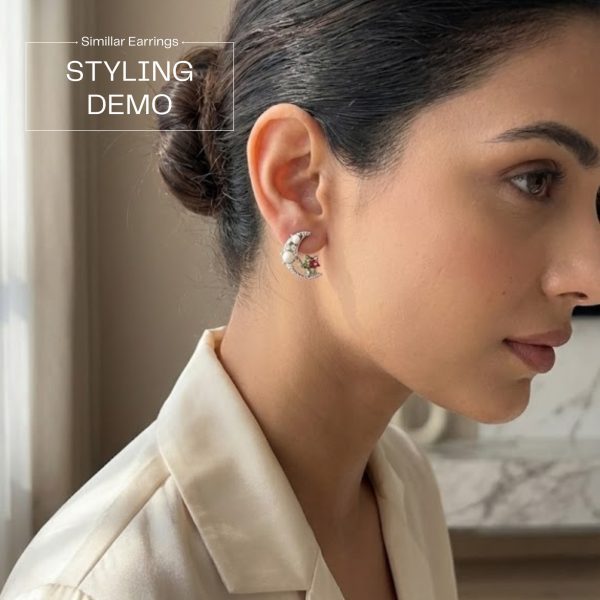 Stud earring set from Passionate Bangladesh, featuring multiple pairs of small everyday studs in different shapes and colors, budget friendly, attractive earrings and arranged on a display card.