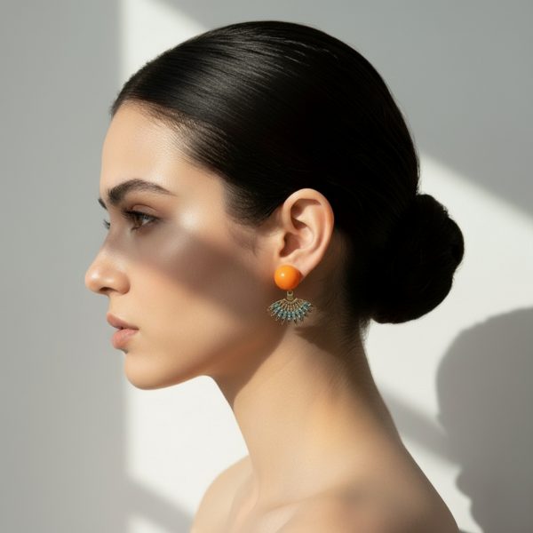 Stud earring set from Passionate Bangladesh, featuring multiple pairs of small everyday studs in different shapes and colors, budget friendly, attractive earrings and arranged on a display card.