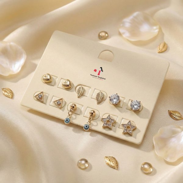Budget‑friendly stud earring set from Passionate Bangladesh with multiple colorful everyday designs, attractive small studs neatly designed for Passionate girls only.