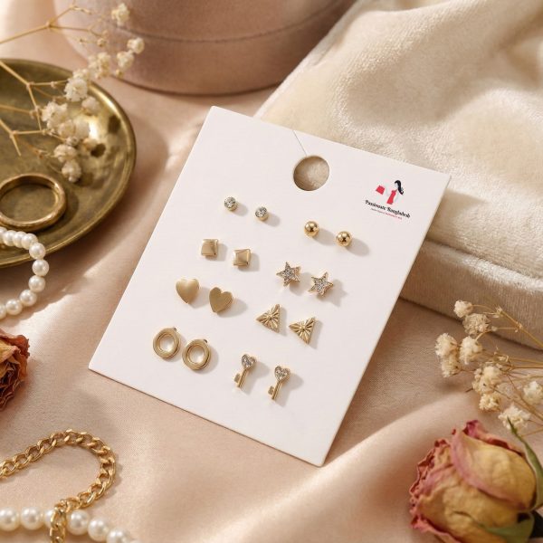 Budget‑friendly stud earring set from Passionate Bangladesh with multiple colorful everyday designs, attractive small studs neatly designed for Passionate girls only.