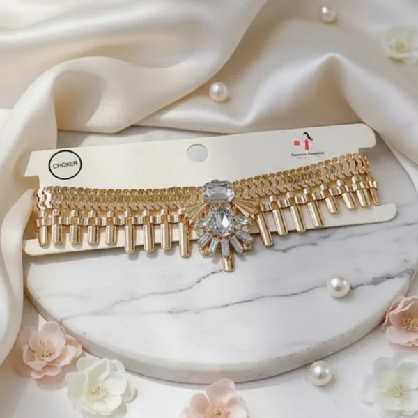 Stylish fashion choker necklace collection at Passionate Bangladesh showing different gold, silver and stoned chokers for western and fusion outfits.