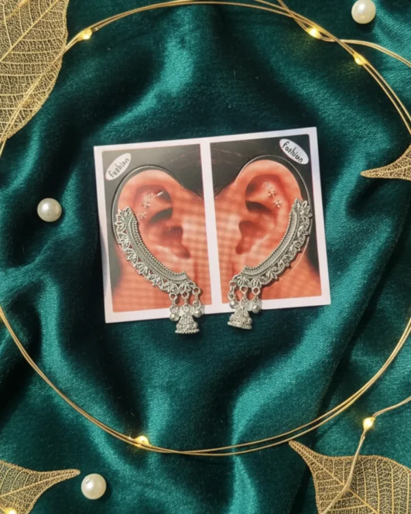 Stylish fashion ear cuffs earrings collection at Passionate Bangladesh showing different gold, silver and stoned ear cuff earrings for western and fusion outfits.