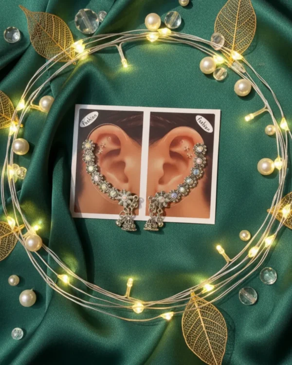 Stylish fashion ear cuffs earrings collection at Passionate Bangladesh showing different gold, silver and stoned ear cuff earrings for western and fusion outfits.