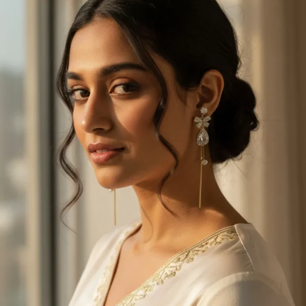 Elegant drop earrings from Passionate Bangladesh, lightweight dangle design for women and girls, perfect for parties and special occasions. Try our different designs like butterfly earrings, long chain earrings, heart shape earrings and stone earrings.