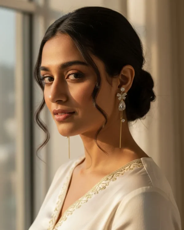 Elegant drop earrings from Passionate Bangladesh, lightweight dangle design for women and girls, perfect for parties and special occasions. Try our different designs like butterfly earrings, long chain earrings, heart shape earrings and stone earrings.