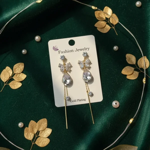 Elegant drop earrings from Passionate Bangladesh, lightweight dangle design for women and girls, perfect for parties and special occasions. Try our different designs like butterfly earrings, long chain earrings, heart shape earrings and stone earrings.