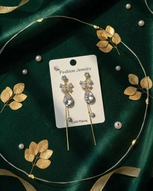 Elegant drop earrings from Passionate Bangladesh, lightweight dangle design for women and girls, perfect for parties and special occasions. Try our different designs like butterfly earrings, long chain earrings, heart shape earrings and stone earrings.