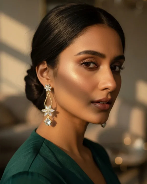 Elegant drop earrings from Passionate Bangladesh, lightweight dangle design for women and girls, perfect for parties and special occasions. Try our different designs like butterfly earrings, long chain earrings, heart shape earrings and stone earrings.